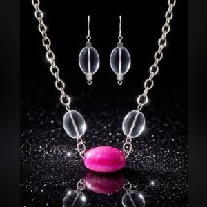 Handmade Pink Agate Necklace and Earring Set